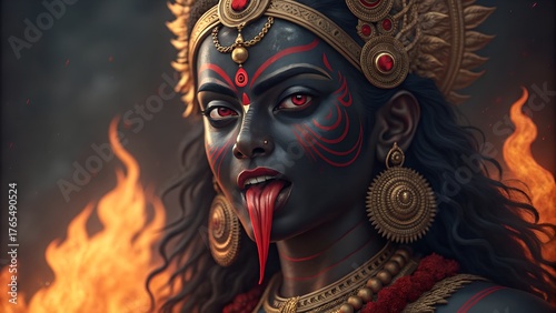 Intense close up of goddess kali fierce divine power and spiritual energy depicted