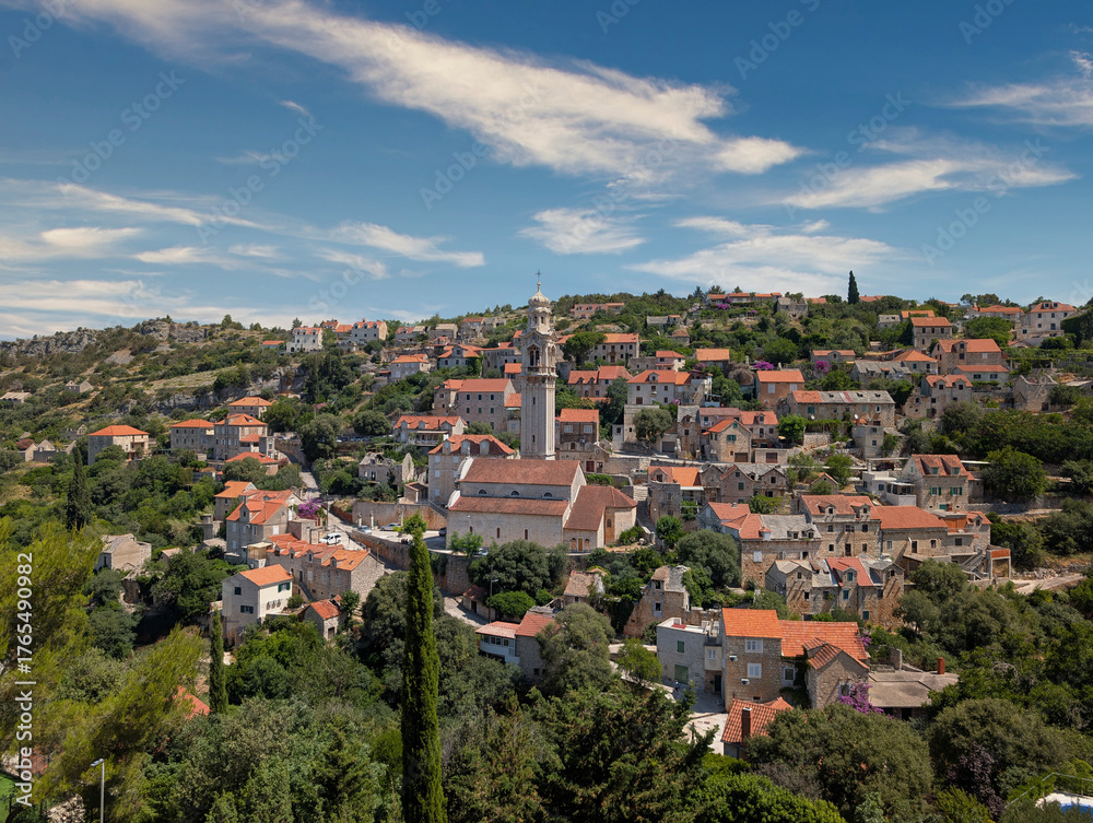 Fototapeta premium Ložišća Village on Brač Island, Central Dalmatia, Croatia, Scenic Mediterranean Architecture