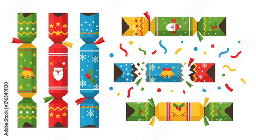 Festive Vector Christmas Crackers Set for Holiday Celebrations and Party Favors