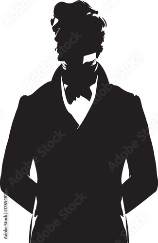 A silhouette vector drawing of a man in 1800s fashion from Denmark. The subject is wearing a suit and has his hands behind his back.
