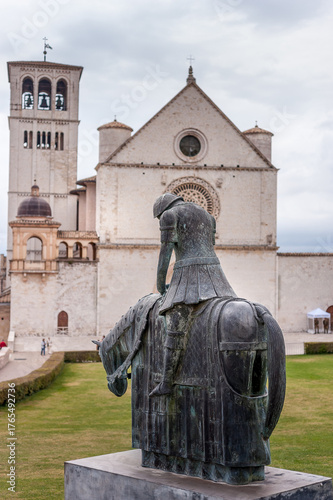 Statue of a Knight in Front of the Basilica of Saint Francis, Assisi, Umbria, Italy