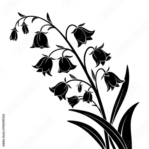 Harebell Silhouette Vector Illustration. Detailed Floral Design Botanical Art. Graceful Flower Shape Black and White Plant Element Elegant Nature Drawing,