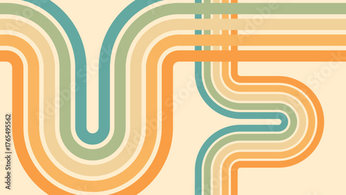 Abstract background of rainbow groovy Wavy Line design in 1970s Hippie Retro style. Vector pattern ready to use for cloth, textile, wrap and other.