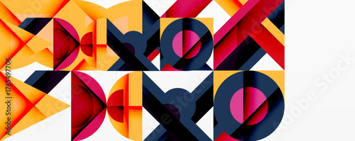 Abstract geometric pattern. Bold colors, sharp angles, dynamic composition. Modern design, vibrant, repetitive motifs.