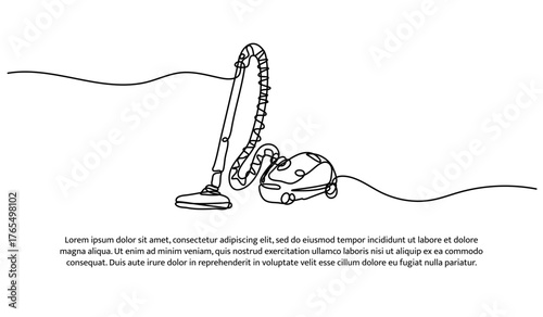 One line of vacuum cleaner. Abstract minimal continuous line isolated on white background.
