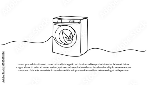 One line of washing machine. Abstract minimal continuous line isolated on white background.