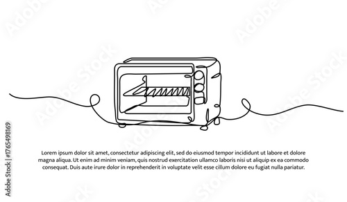 One line of electric oven. Abstract minimal continuous line isolated on white background.