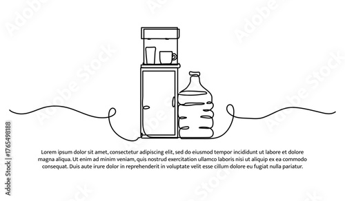 One line of water dispenser. Abstract minimal continuous line isolated on white background.