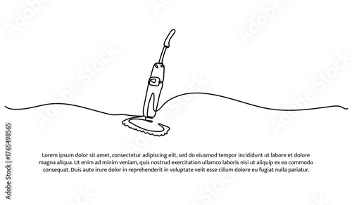 One line of steam mop. Abstract minimal continuous line isolated on white background.