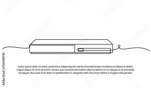 One line of DVD player. Abstract minimal continuous line isolated on white background.