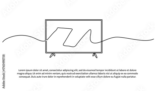 One line of television. Abstract minimal continuous line isolated on white background.