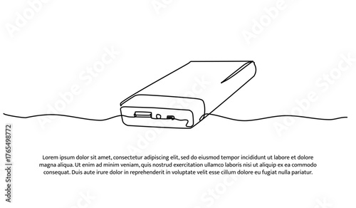 One line of power bank. Abstract minimal continuous line isolated on white background.