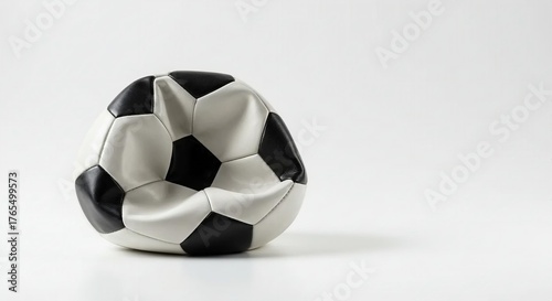 deflated soccer ball isolated on white background.