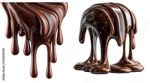 Dripping Melt of Semi-Dark Chocolate with Smooth Curved Shape, Isolated on Transparent Background