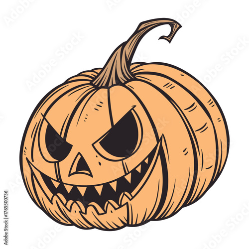 pumpkin, carved jack-o-lantern, Halloween, orange, scary face, spooky, eerie, detailed, digital art, fantasy, illustration
