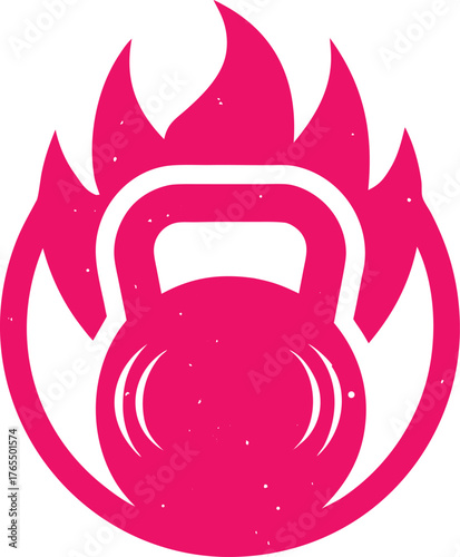 Pink kettlebell with flames and grunge texture fitness