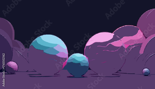 Abstract Spheres Amidst Cloud Forms in Night