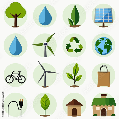 Eco-Friendly Sustainable Living Concepts Icon Set
