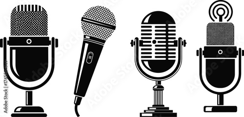 Vintage and Modern Microphone Icons Set