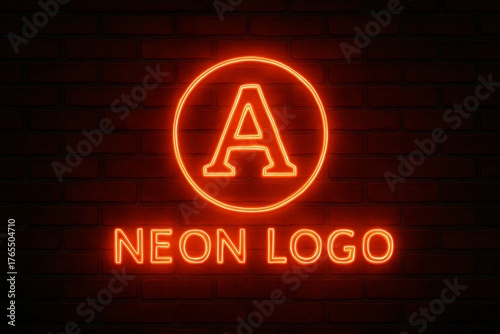 Vibrant neon tube logo mockup on brick wall with glow spill and subtle lighting, perfect for nightlife or bar branding visuals.