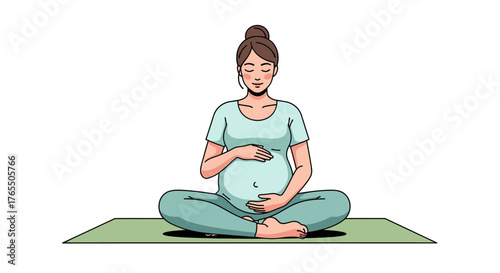 Pregnant woman meditating peacefully on yoga mat, embracing tranquility and well-being