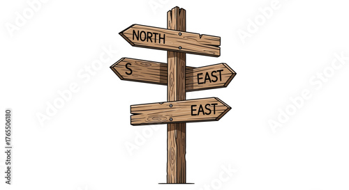 Wooden signpost with arrows pointing in different directions, indicating choices and paths