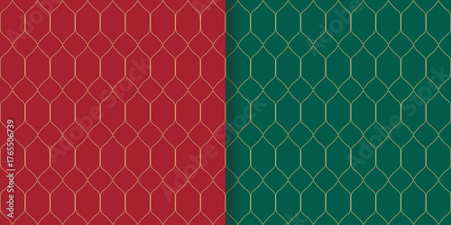 Christmas holiday prints with geometric patterns on red and green background. Art Deco seamless pattern for textiles, paper, packaging, and design. Vector graphics.