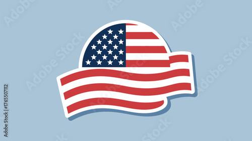 Illustration of a stylized american flag with stars and stripes on a light blue background color