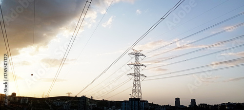 HIgh voltage transmission network lines in Australia . Double Circuit Steel pole transmission tower. Overhead transmission lines conductors. Electricity pylon
