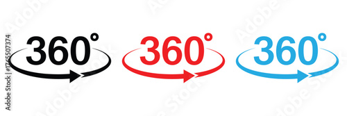 360 degree circle icon, 360 rotation vector icon, 360 degree view icon, 360 degree arrow, Angle 360 degrees
