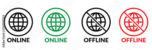 Online and offline internet icon, Set of online and offline internet icons red and green color, Online and offline internet connection Icons, Set of connect and disconnect internet connection