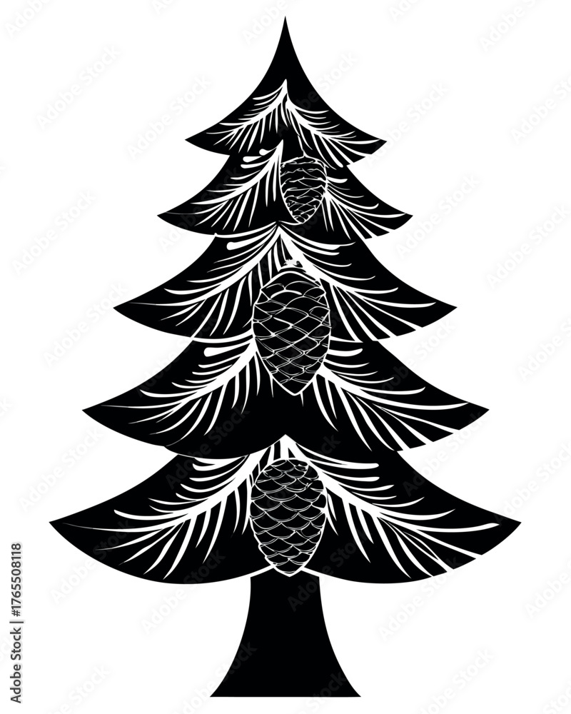 Obraz premium Vector illustration of a green Christmas tree with decoration for the winter holiday season