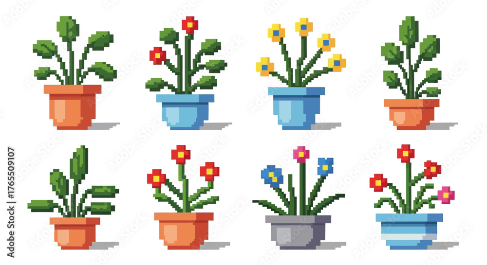Obraz premium Pixel art potted plants