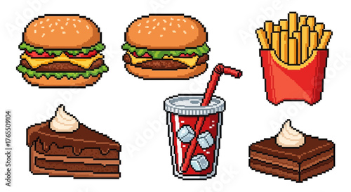 Pixel art collection of fast food and desserts