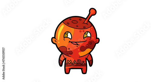 A cartoon character resembling Mars with a red body yellow eyes and an antenna