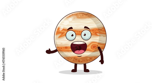 A cartoon Jupiter planet with arms legs and a face