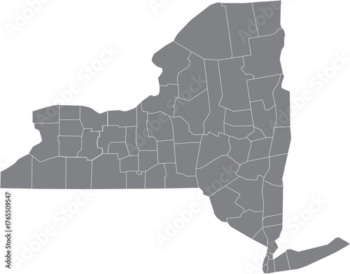 Grey New York State Map with Counties Silhouette