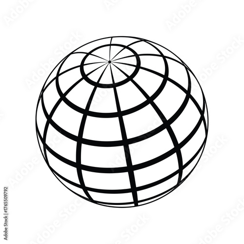 Abstract geometric sphere with grid lines representing latitude and longitude