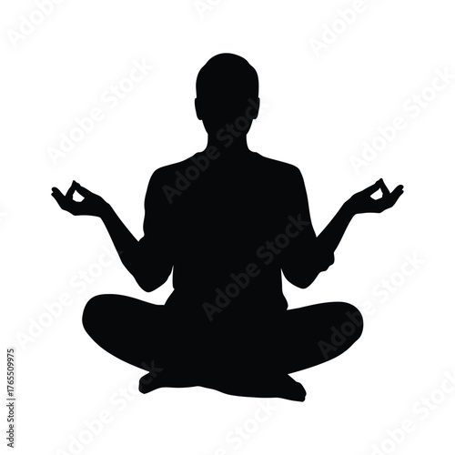 Silhouette of a person meditating in a lotus position with mudra hand gestures