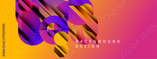 Abstract geometric shapes blend vibrant colors. Gradient transitions create dynamic visual effect. Modern design suitable for backgrounds.