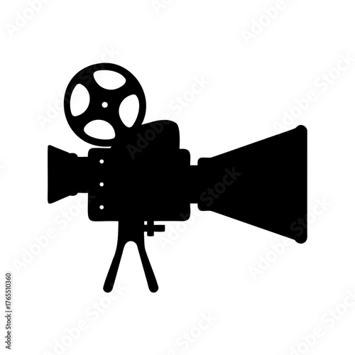 Silhouette of a Vintage Film Camera with Film Reel on Top