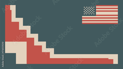Abstract illustration of american flag with stairs and stripes on a dark background color