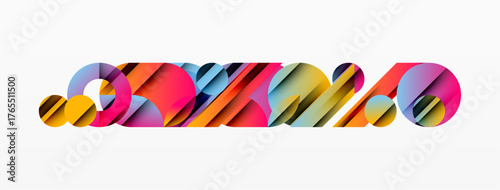 Colorful abstract typography spells Zodiac. Overlapping shapes create dynamic visual effect. Bright hues dominate composition.