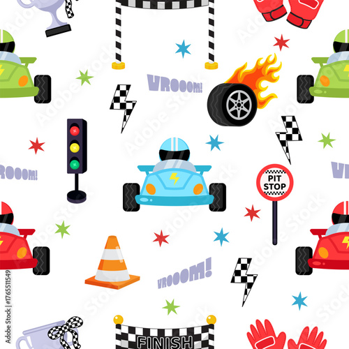 Cute children racing car theme seamless pattern