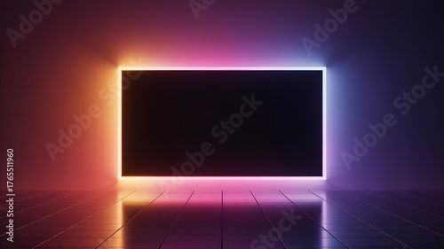 Abstract neon light frame background modern glowing led rectangle vibrant colorful wall futuristic design