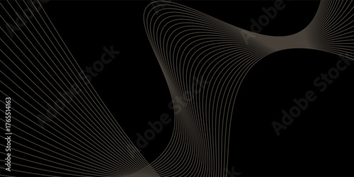 Elegant black abstract background with smooth flowing curved lines and minimalist wave pattern, modern luxury design for digital banner, presentation, poster, wallpaper, or business template