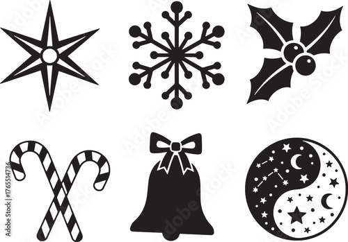 Snowflake, Bell, and Night Sky Yin Yang Clipart