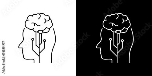 Digital Brain Modern Technology's Fusion with Human Intelligence in Vector Icon Illustration
