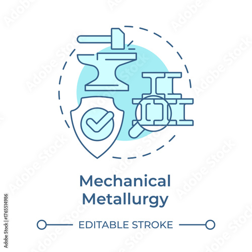 Mechanical metallurgy soft blue concept icon. Metals behavior under tension, compression, bending and impact. Round shape line illustration. Abstract idea. Graphic design. Easy to use in
