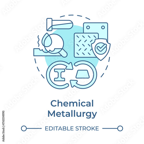 Chemical metallurgy soft blue concept icon. Metal production, purification and treatment. Studying reactions. Round shape line illustration. Abstract idea. Graphic design. Easy to use in